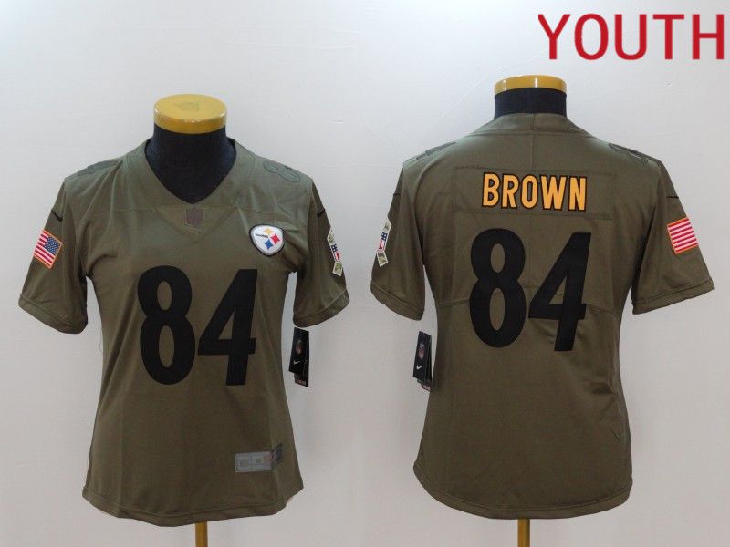 Youth Pittsburgh Steelers 84 Brown black Nike Olive Salute To Service Limited NFL Jersey